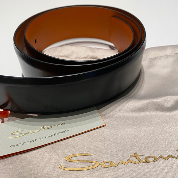 Men's Santoni Leather Logo Belt - Made in Italy - Picture 4 of 11